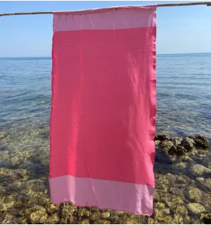 Toalla playa nido de abeja fucsia a rayas blancas Fouta Tunisia - 1