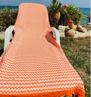 Toalla de playa de zigzag naranja Fouta Tunisia - 1