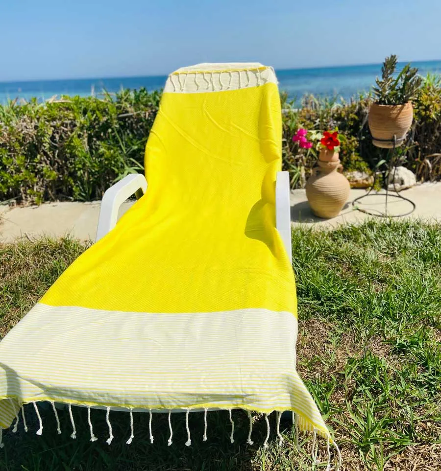 Toalla playa nido de abeja amarillo limón Fouta Tunisia - 1