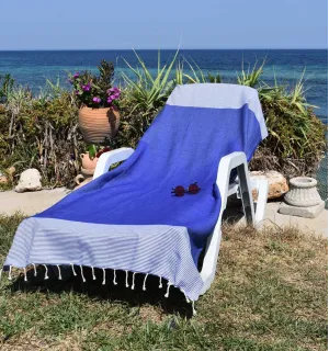 toalla de playa nido de abeja Azul eléctrico Fouta Tunisia - 1