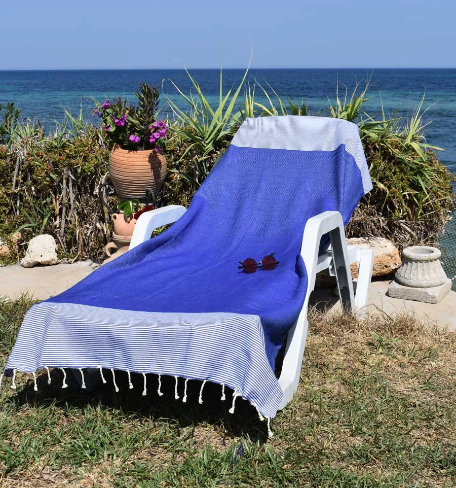 toalla de playa nido de abeja Azul eléctrico Fouta Tunisia - 1