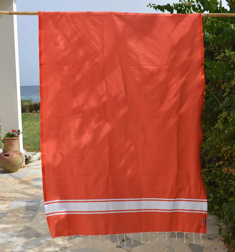 Toalla de playa plana naranja coral Fouta Tunisia - 4