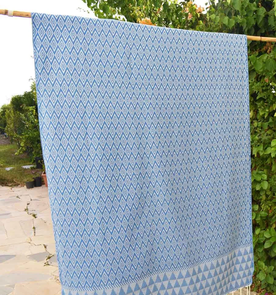 Toalla de playa Jacquard Diamante azul Fouta Tunisia - 1