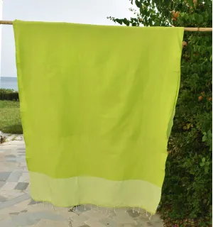 Toalla playa nido de abeja  verde lima rayado  blanco Fouta Tunisia - 1 2