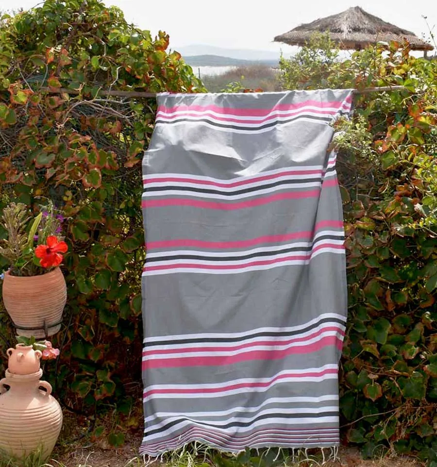 Toalla de playa dina gris, rosa, blanco y gris-negro Fouta Tunisia - 1