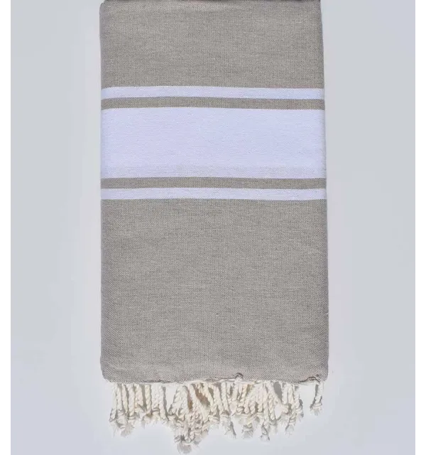 Toalla de playa gigante beige con raya blanca Fouta Tunisia - 2