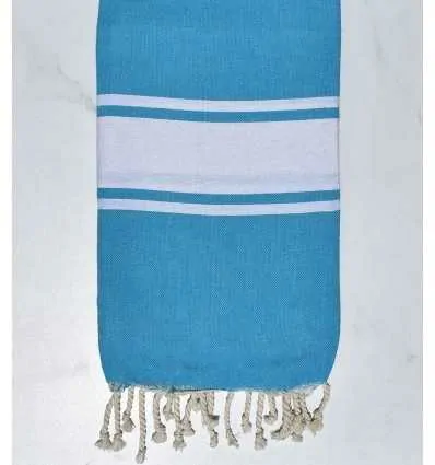 Toalla de playa de algodón reciclado azul celeste Fouta Tunisia - 1