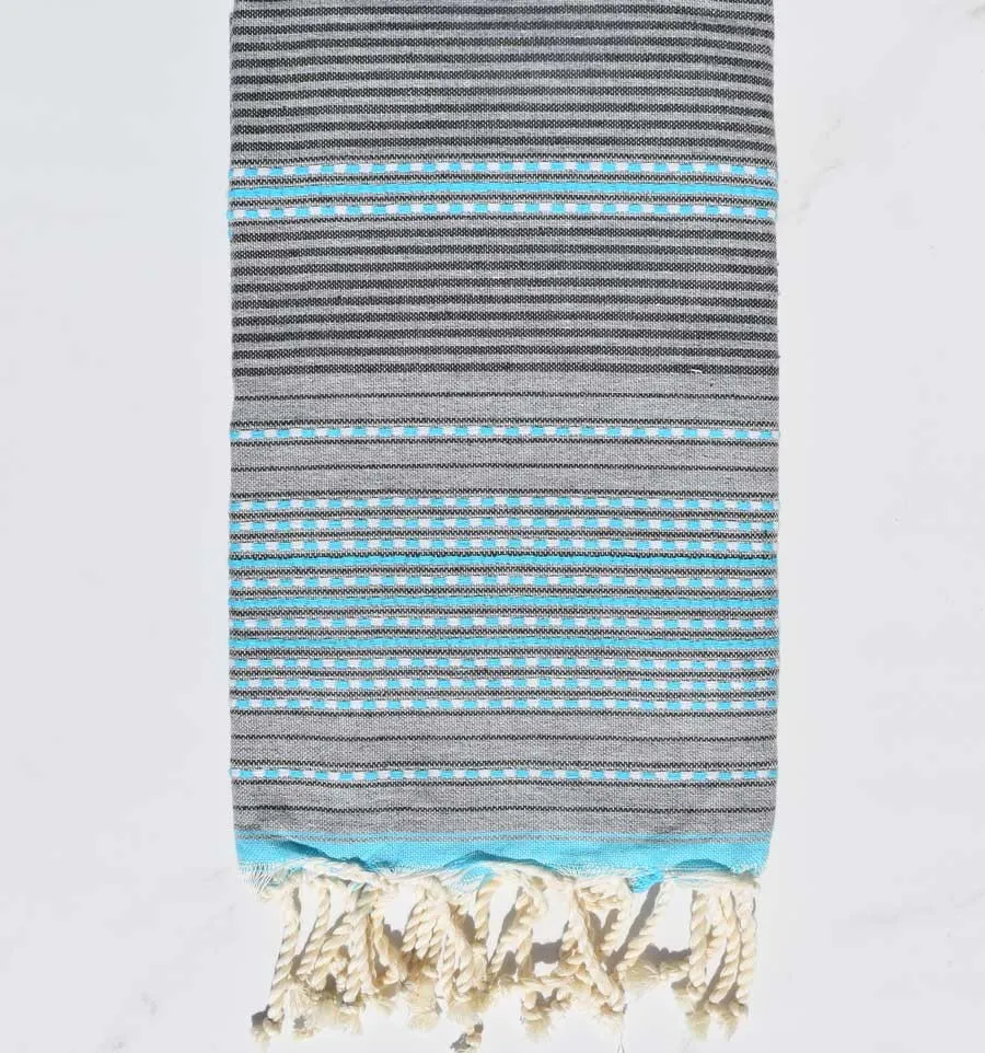 Fouta arabesco gris con rayas azul claro  - 1