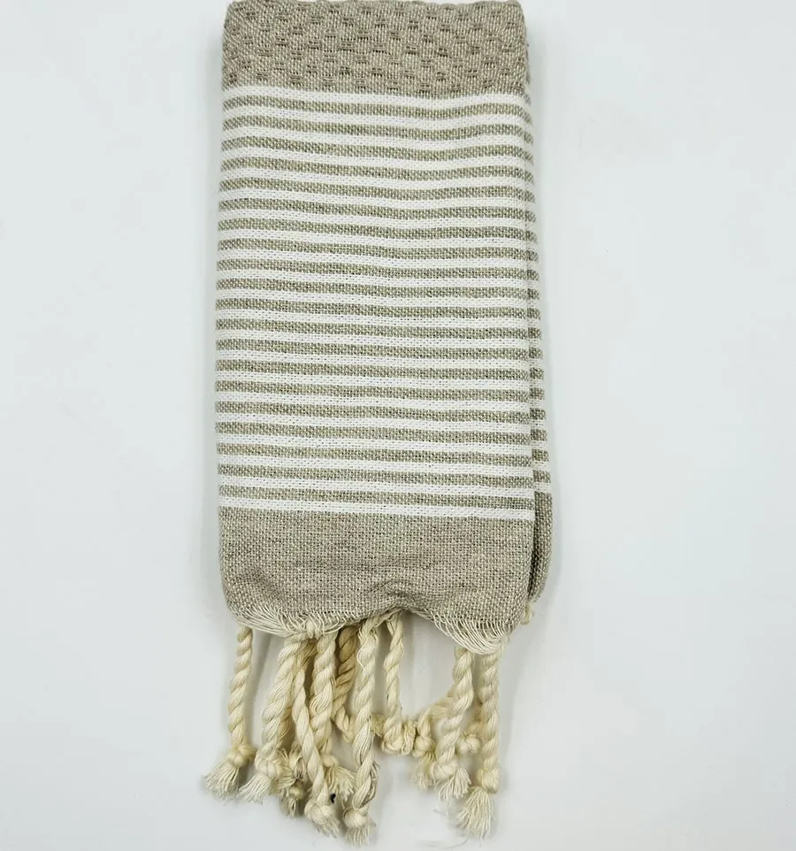 Mini toalla beige con rayas Fouta Tunisia - 1