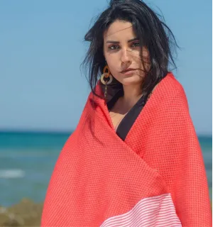 toalla de playa nido de abeja grosella roja - FOUTA TUNISIA 2