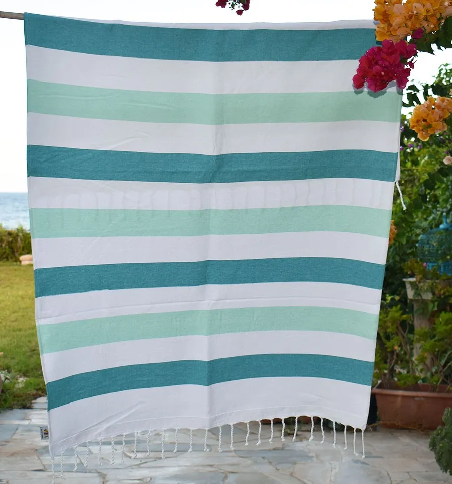 Toalla de playa esponja verde esmeralda y verde claro Fouta Tunisia - 1