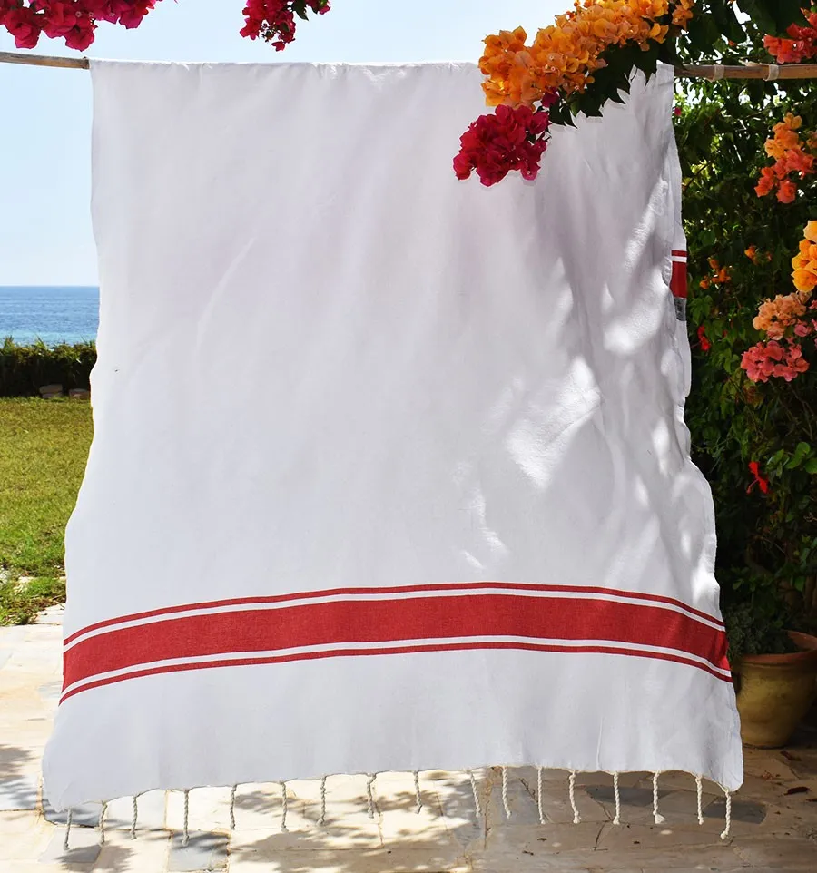 Toalla playa blanco a rojo Fouta Tunisia - 1