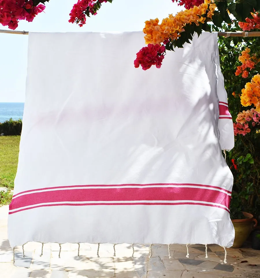 Toalla de Playa blanca rayas rosas Fouta Tunisia - 1