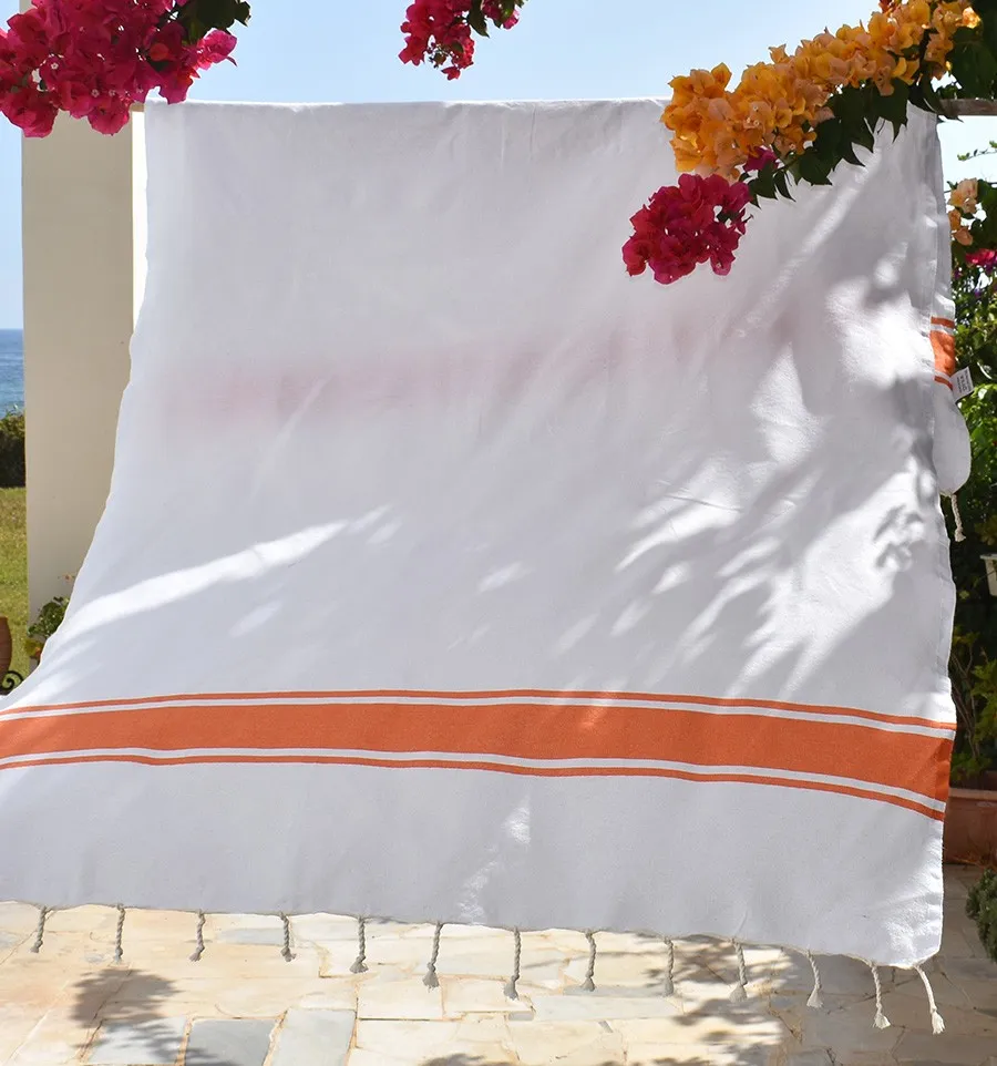 Toalla de Playa Blanca con Rayas Naranjas Fouta Tunisia - 1