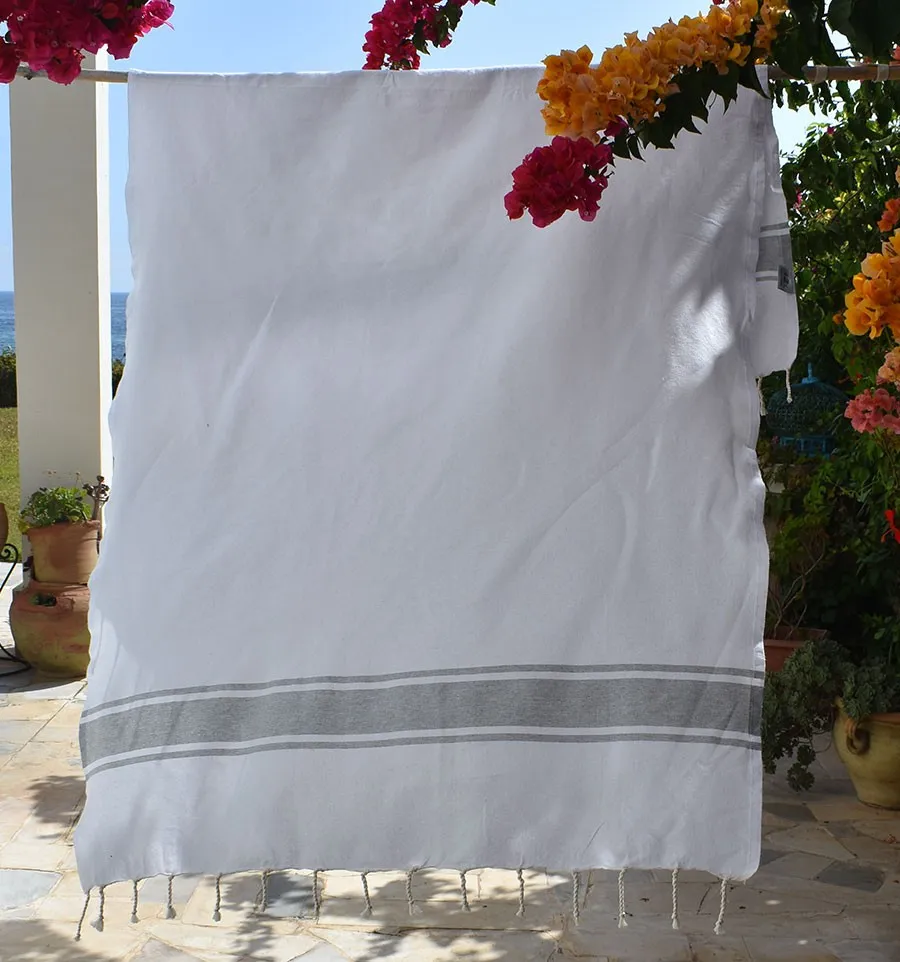 Toalla de playa blanca a rayas gris Fouta Tunisia - 1