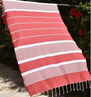 Fouta arthur en Coton Recyclé rouge Fouta Tunisia - 1 2