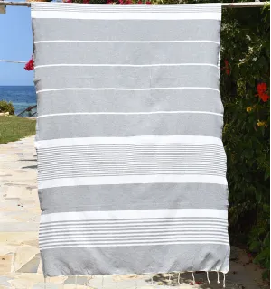 Toalla de playa arthur azul gris con rayas Fouta Tunisia - 1