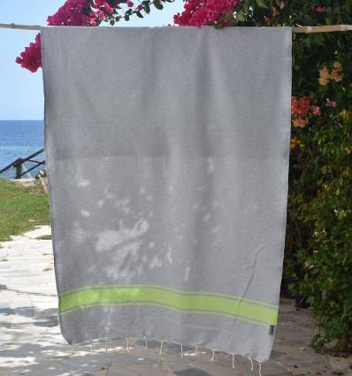 Toalla de playa gris con bandas verde lima Fouta Tunisia - 1