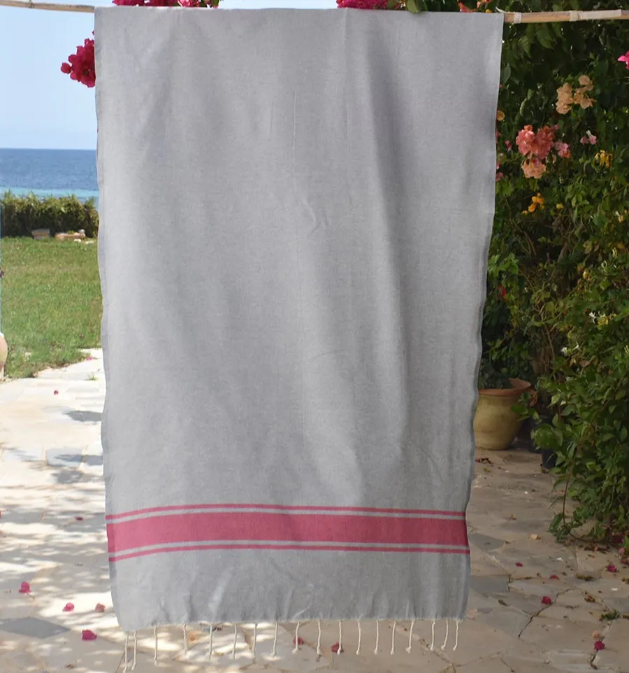 Toalla de Playa Blanca con Rayas Rosa Claro Fouta Tunisia - 1