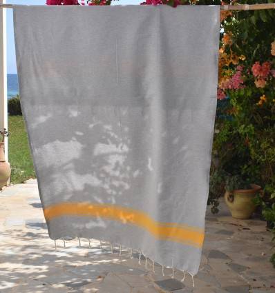 Toalla de Playa Gris con Bandas Amarillas Fouta Tunisia - 1