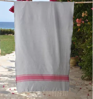 Toalla de Playa Gris con Bandas Rosa Fucsia Fouta Tunisia - 1