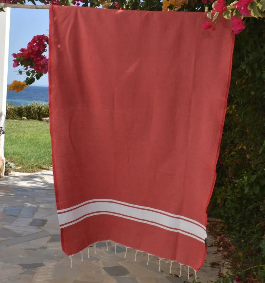 Toalla de playa de algodón reciclado rojo - FOUTA TUNISIA