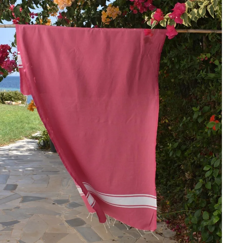 Toalla de playa de algodón reciclado rosa fucsia - FOUTA TUNISIA