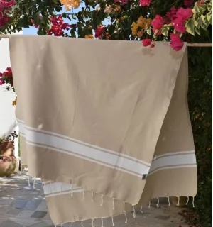 Toalla de playa de algodón reciclado beige - FOUTA TUNISIA 2