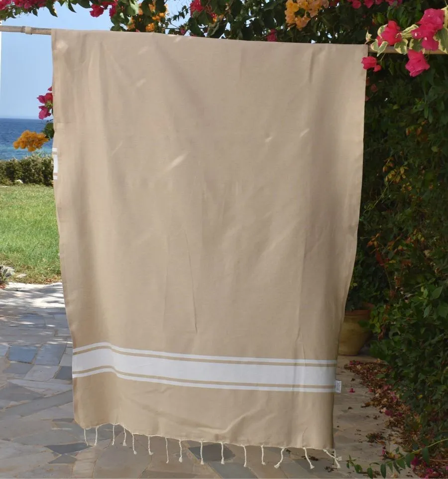 Toalla de playa de algodón reciclado beige - FOUTA TUNISIA