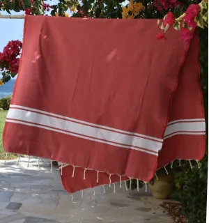 Toalla de playa de algodón reciclado rojo - FOUTA TUNISIA 2