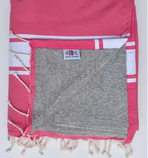 Toalla de playa rosa fresa forrada con esponja gris Fouta Tunisia - 1 2