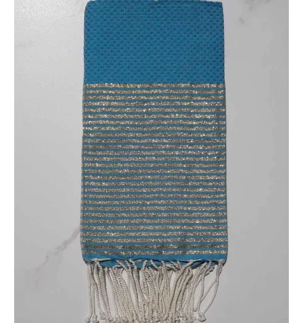 FOUTA Lurex NID D'ABEILLE bleu de cobalt 