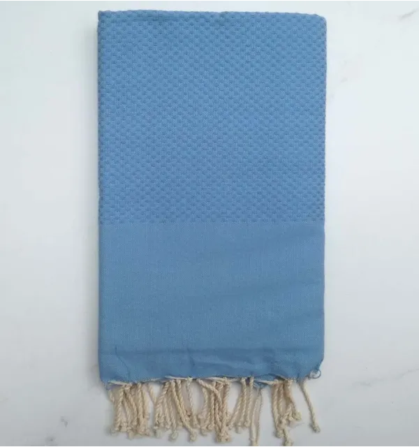 FOUTA Nid d'abeille unie gris bleu 