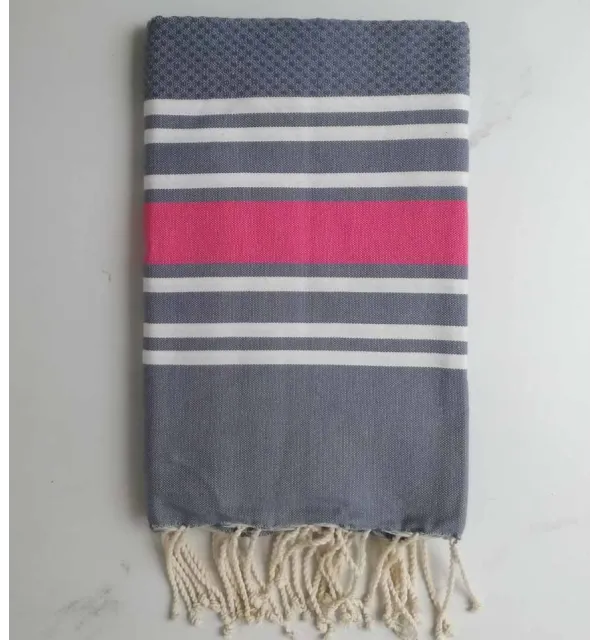 FOUTA NID D'ABEILLE rouge coraille rayée blanc 