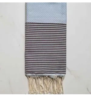 FOUTA NID D'ABEILLE bleu turquoise rayée blanc 