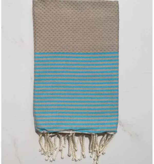 FOUTA NID D'ABEILLE marron rayée  rose corail 