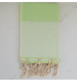 FOUTA NID D'ABEILLE vert de gris rayée noir 