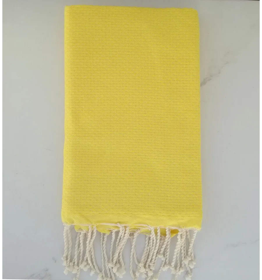 FOUTA Nid d'abeille unie jaune citron 