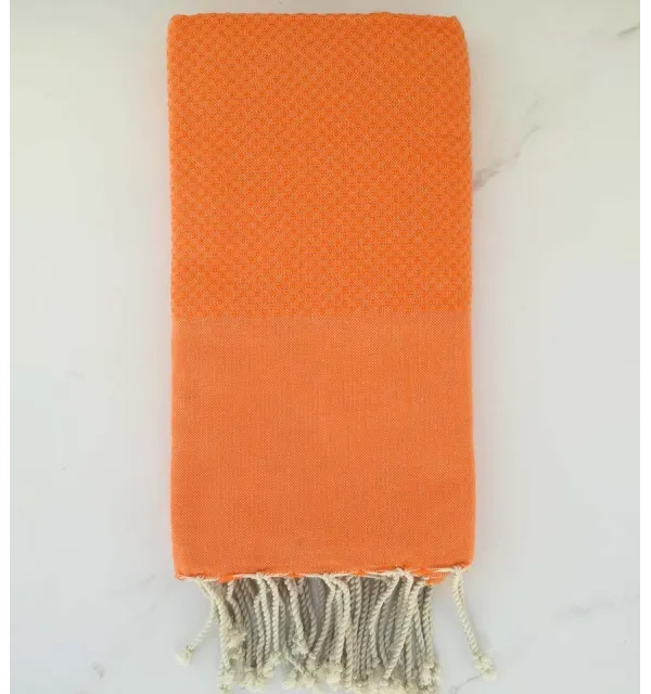 FOUTA nid d'abeille unie orange 