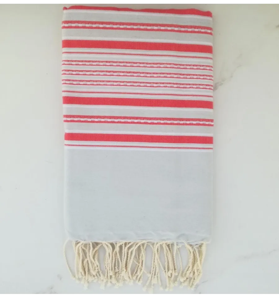 Fouta arabesque rayée rouge 