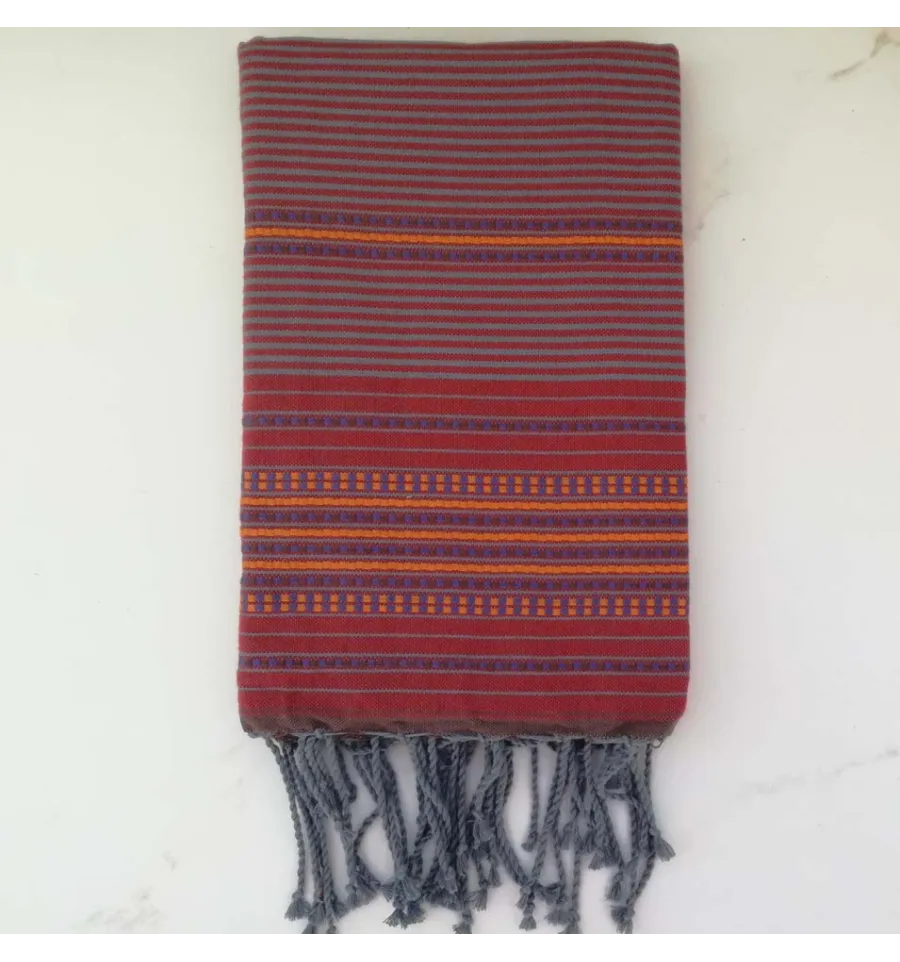 Fouta arabesque rayée rouge 