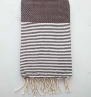 FOUTA nido de abeja marrón rojizo a rayas blancas 