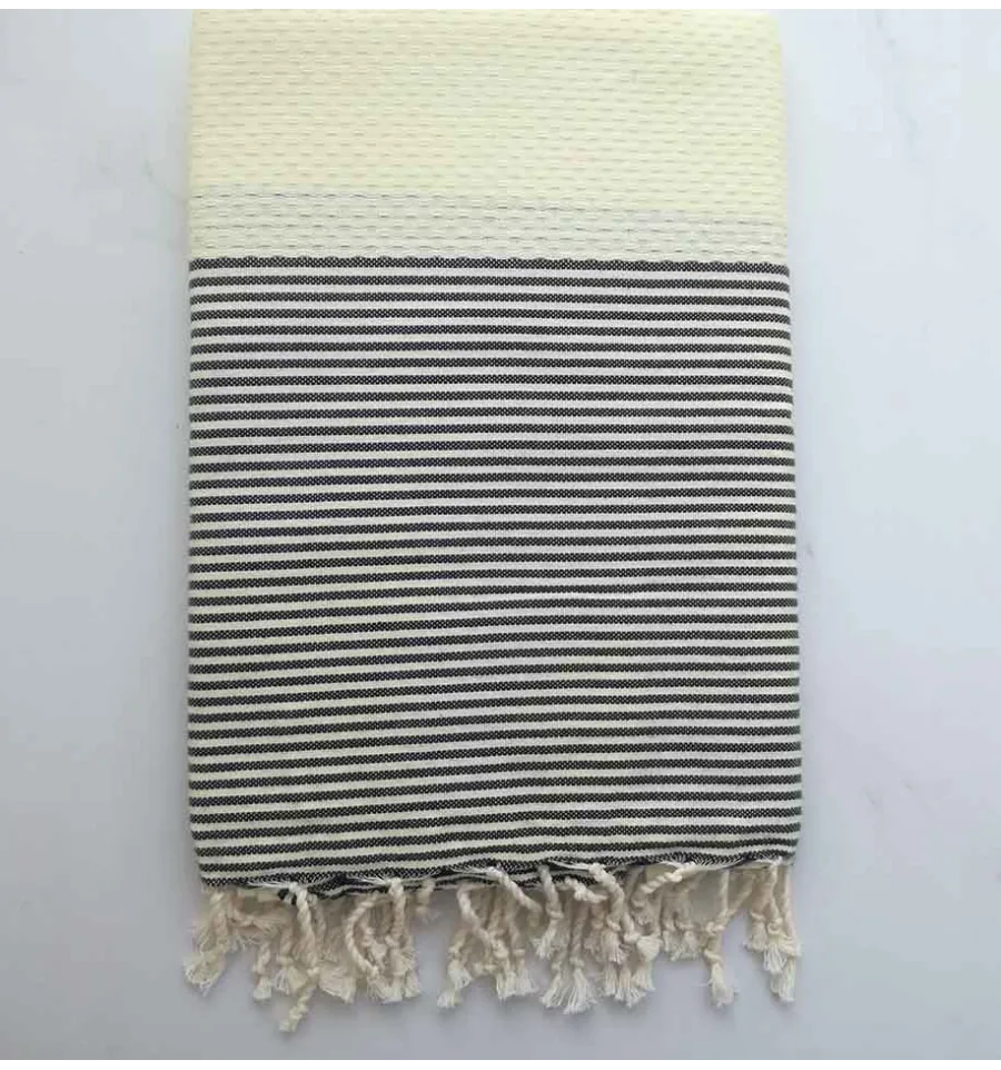 FOUTA NID D'ABEILLE vert pistache rayée rouge 