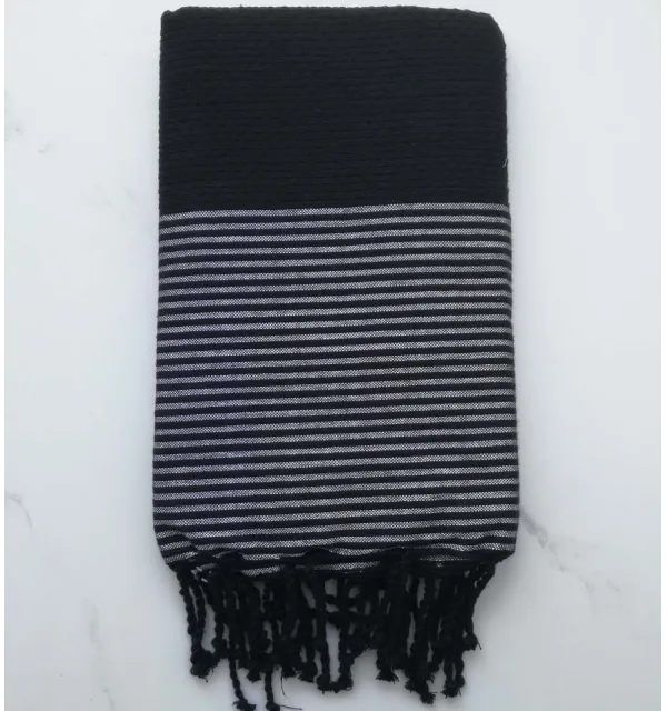 Fouta lurex nido de abeja negro con lurex plateado 