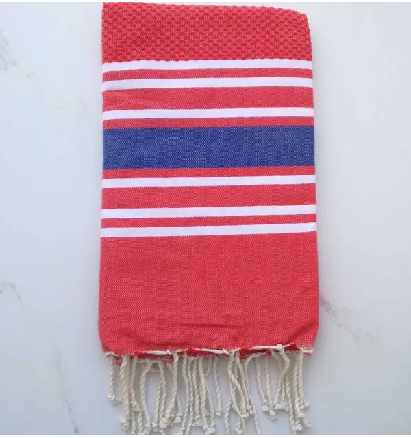 FOUTA NID D'ABEILLE vert pistache rayée rouge 