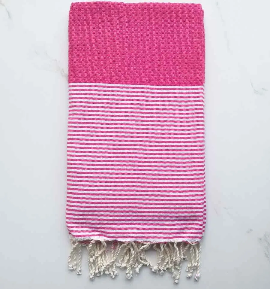 FOUTA NID D'ABEILLE rouge bourgogne rayée blanc 