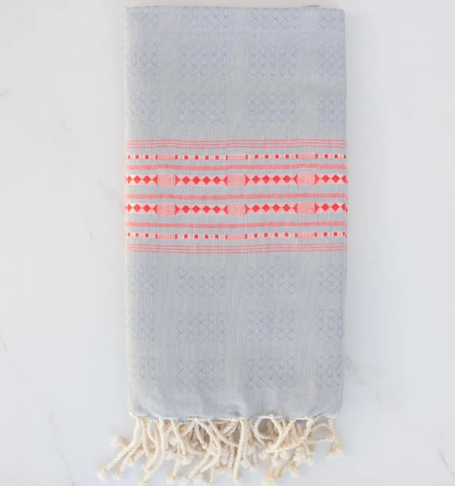 Fouta arabesque rayée rouge 