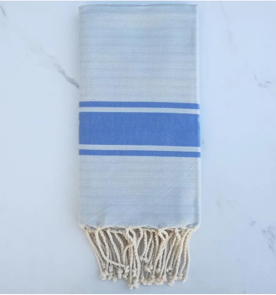 Fouta plate gris bleu rayée bleu 