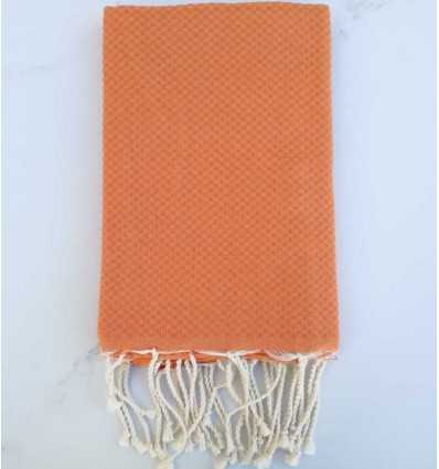 Fouta nid d'abeille unie tangerine 