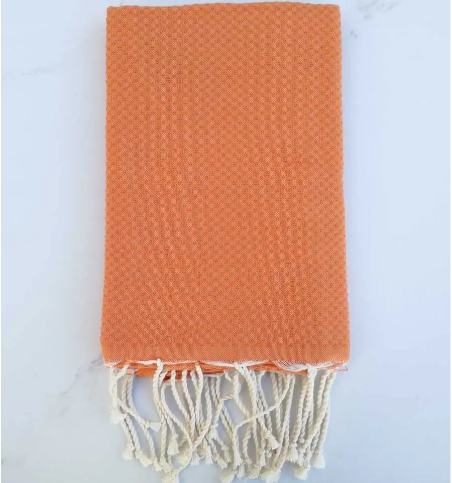 Fouta nid d'abeille unie tangerine 